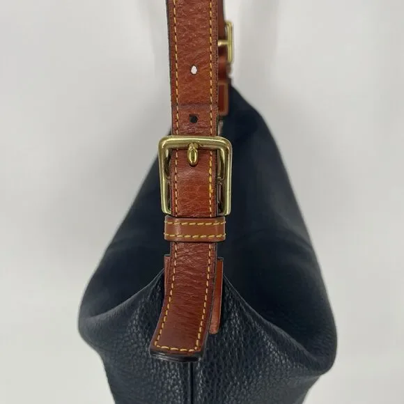 Dooney And Bourke Hobo Bag Pebbled Leather Black And Tan Shoulder Bag - Picture 14 of 16